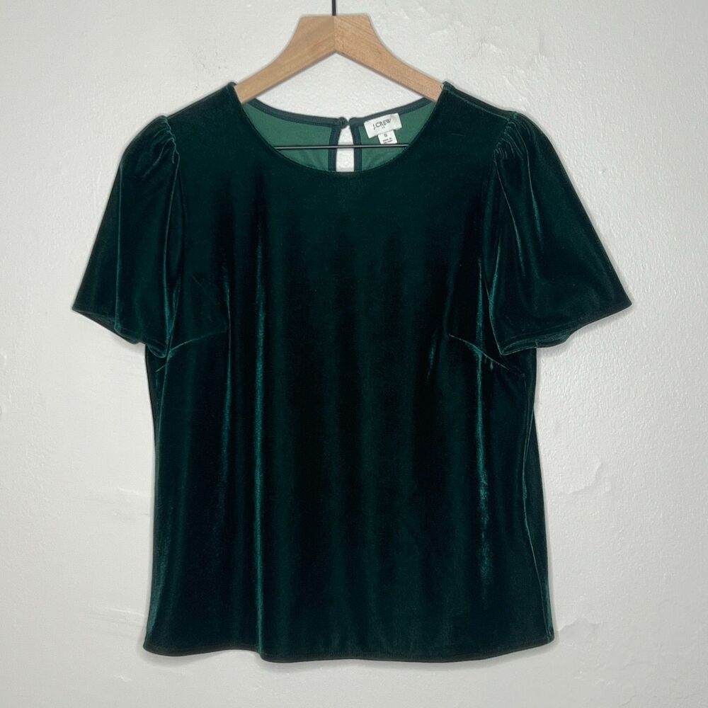 J.Crew Womens Velvet Top Small Green Holiday Event Quiet Luxury Feminine Soft